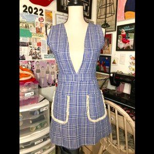 Xsmall Blue and beige plaid pinafore dress with pockets
